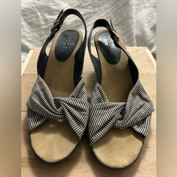 Aerosoles Open Toe Denim Sling Back corkscrew Wedge Women Size 10 - Picture 1 of 9